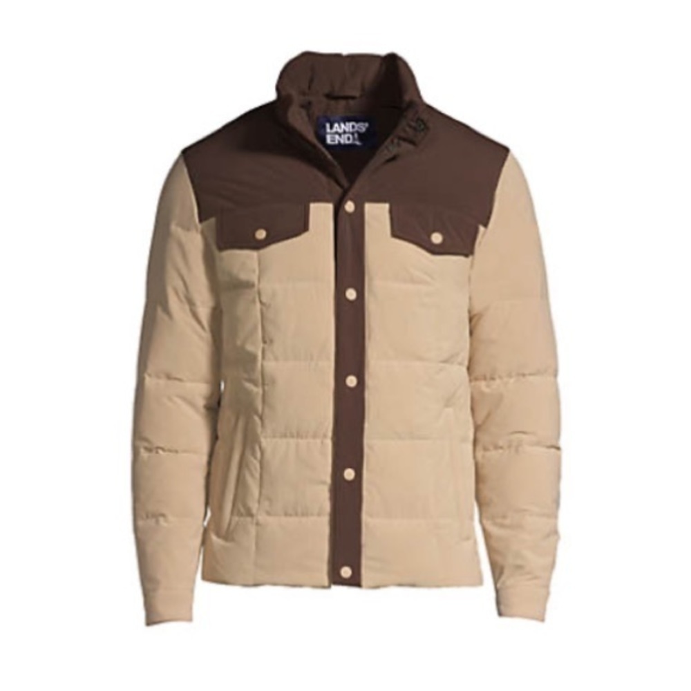 LANDSEND Mens Quilted Stretch Down Jacket Khaki/Brown 34 to 9 Degrees Temps